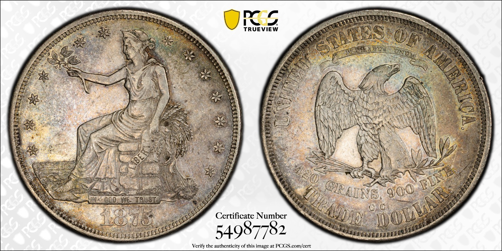 1875 CC TRADE DOLLAR TYPE 1/1 JUST GRADED PCGS XF DETAILS*TONER & GOLD SHIELD*