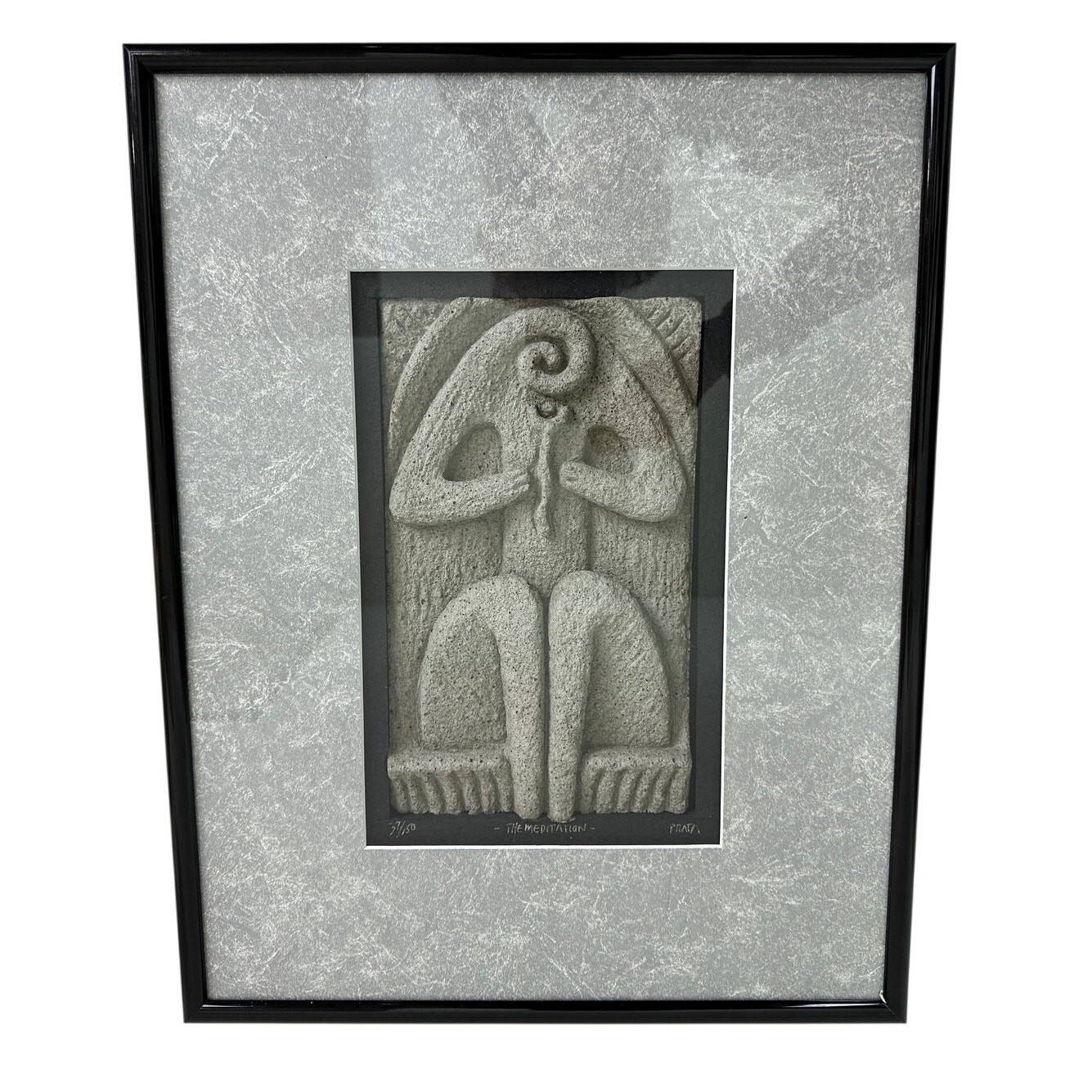 Vintage Ralph Prata Hand Carved Concrete Abstract Wall Art Framed Sculpture Sign
