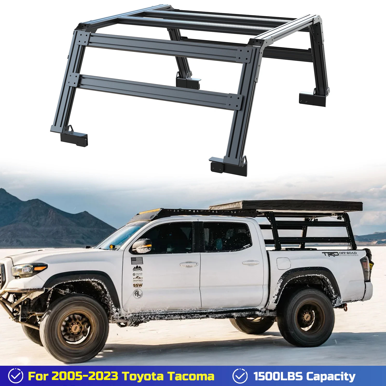 1500lbs Overland Truck Bed Ladder Rack Cargo Carrier For Toyota Tacoma 2005-2023