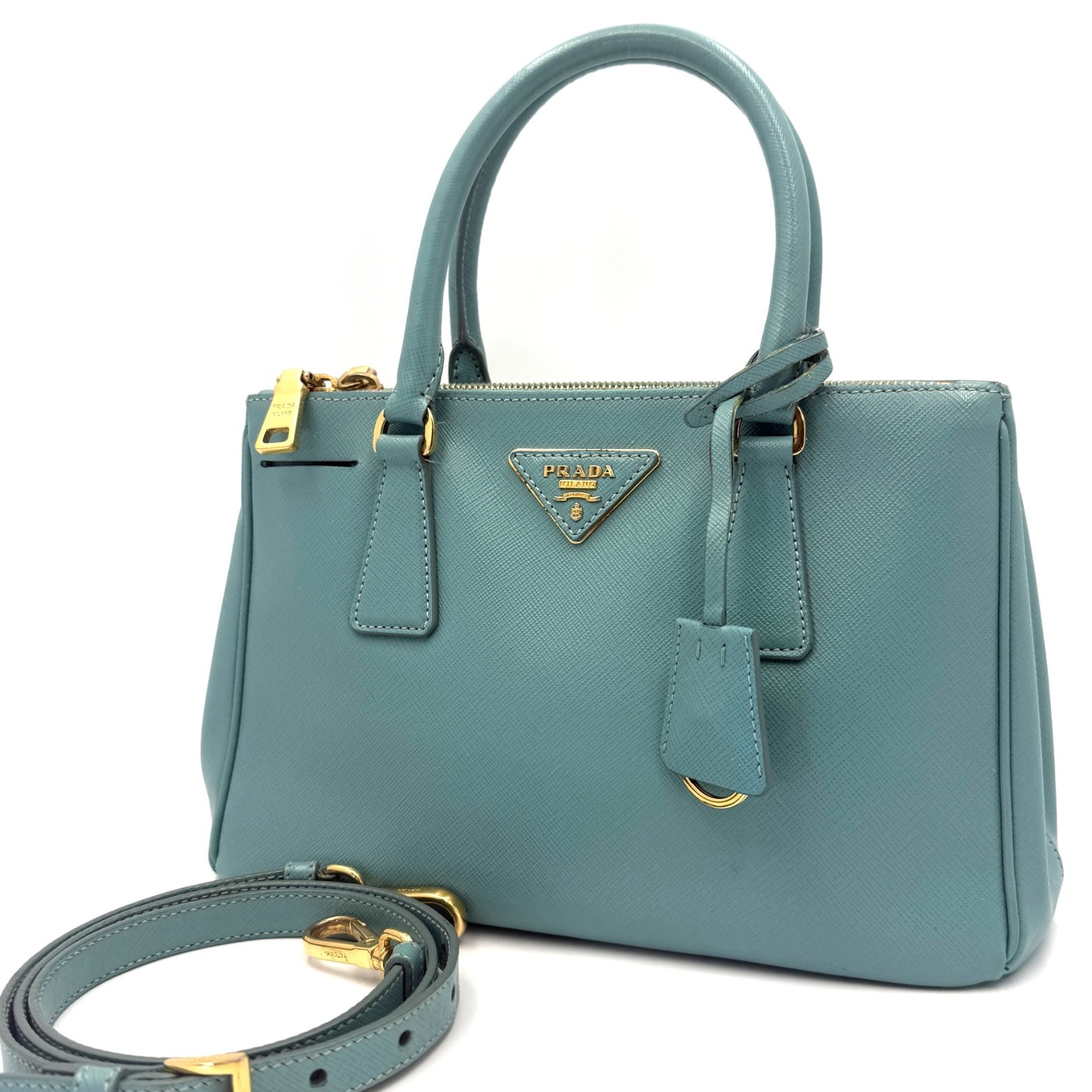 Prada Galleria 1BA863 Saffiano Leather 2WAY Handbag Shoulder Bag Celadon Blue