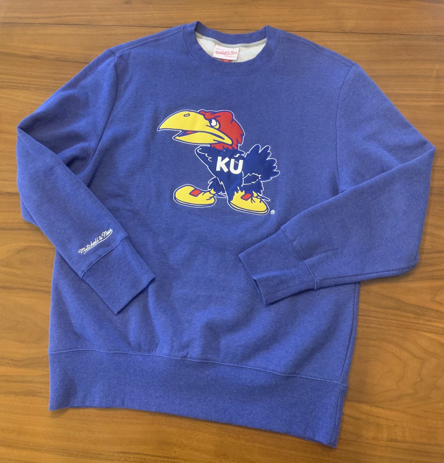 Kansas Jayhawks Mitchell & Ness Sweatshirt Mens Large Blue Retro Crewneck KU