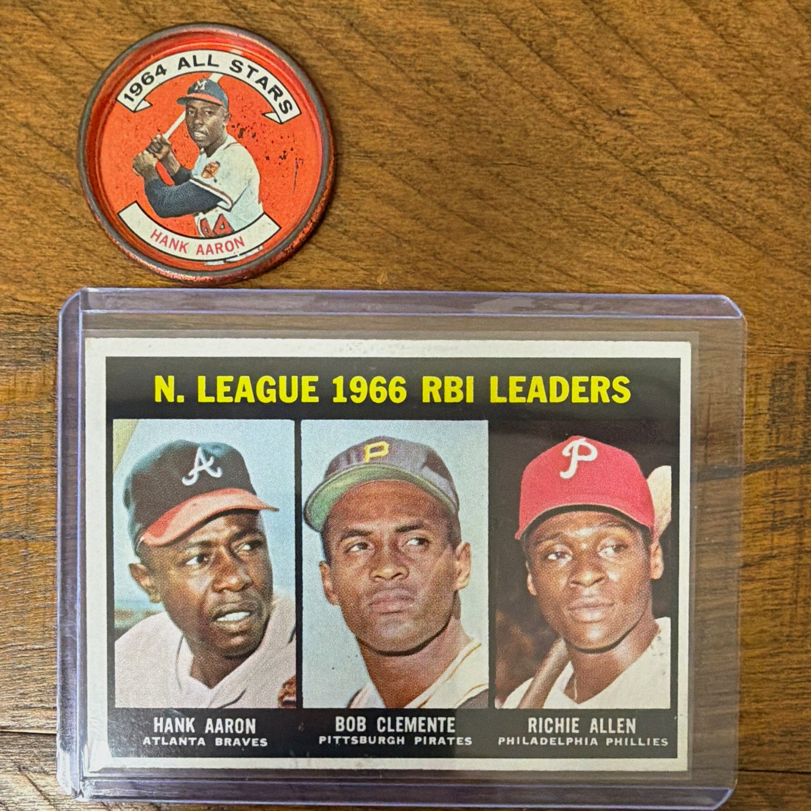 Topps 1966 N. League RBI Leaders #224 Aaron Clemente Allen w/Hank Mem. piece