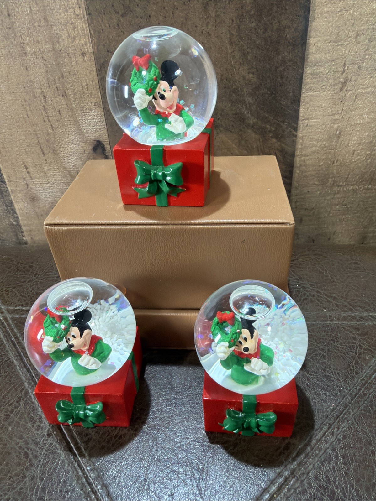 Disney JCPenney Mickey Mouse Christmas Holiday Mini Snow Globes Vintage Lot Of 3