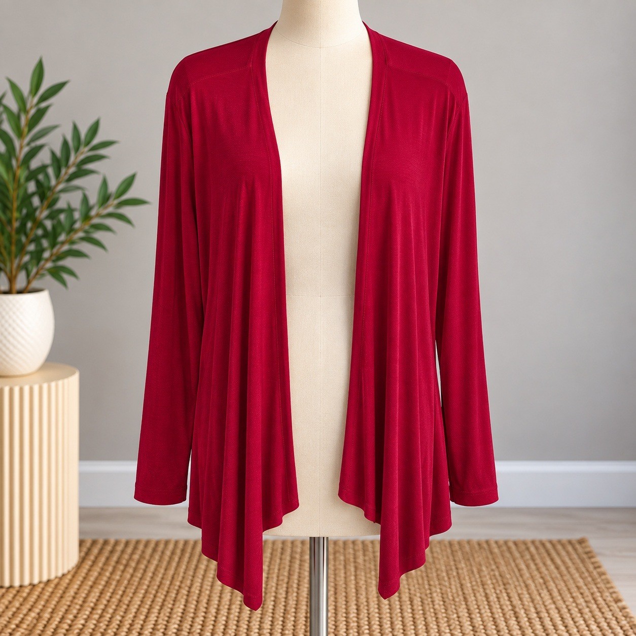 Chico\'s Travelers Cardigan Red Open Front Draped Waterfall Hem Size 2 Large