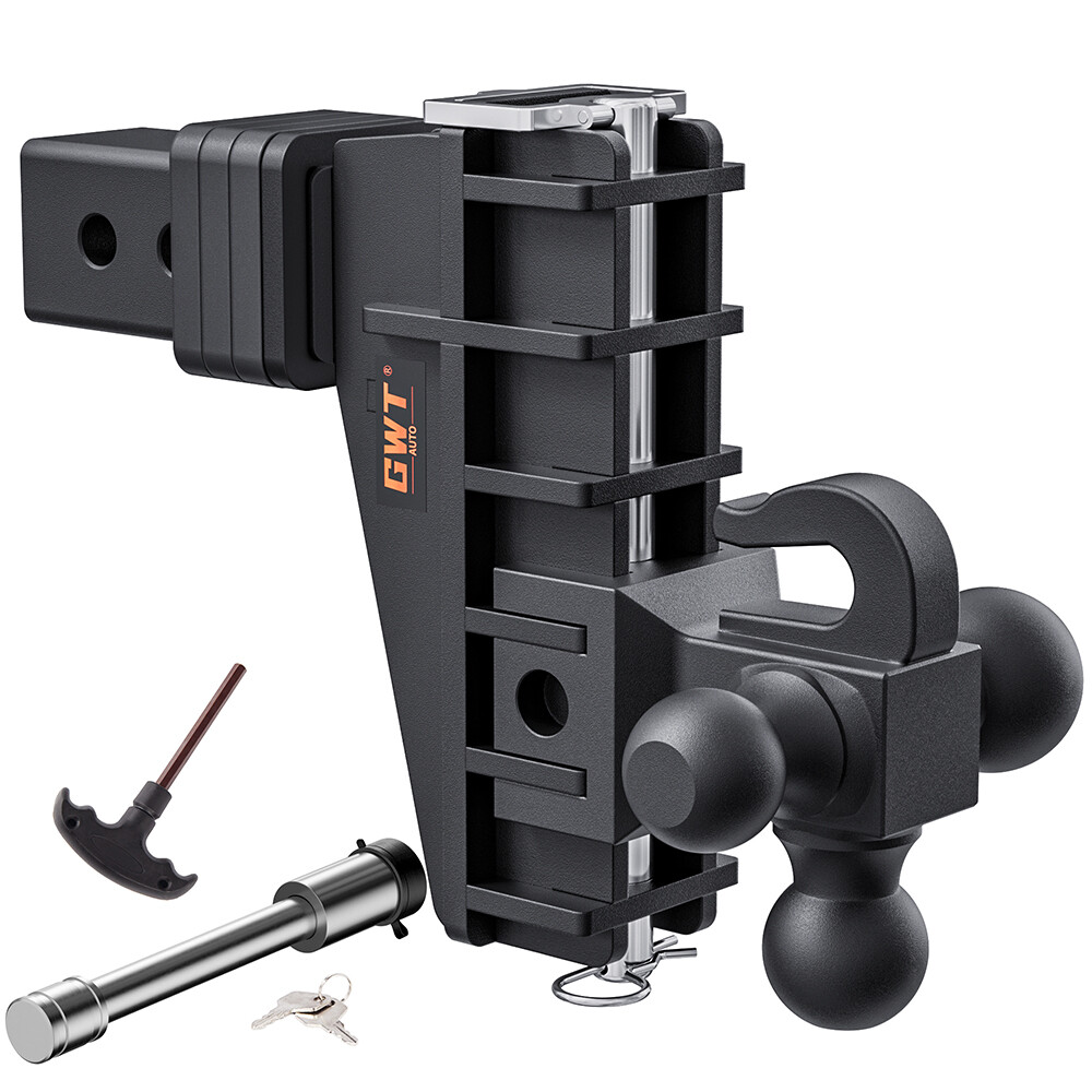 Adjustable Trailer Hitch 2.5'' Receiver 6'' Drop Tow Tri-Ball w/ Hook Heavy Duty