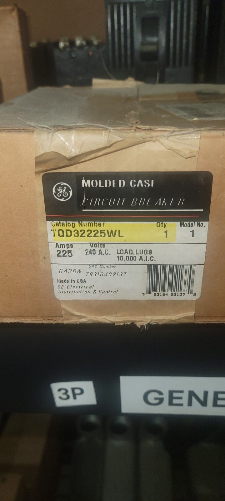 GE TQD32225WL Molded Case Circuit Breaker 225 Amp 3 Pole