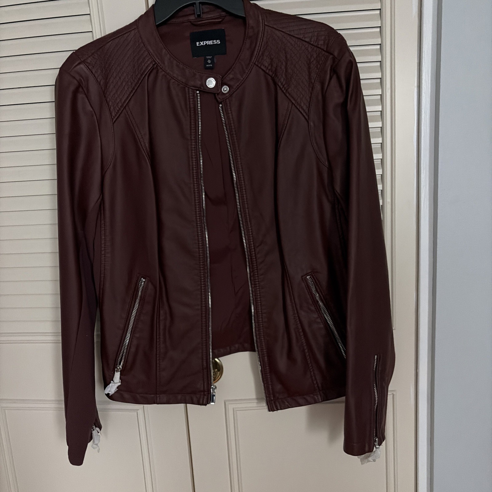 NWOT  Express Leather Jacket Burgundy Maroon XL Petite ** See description 