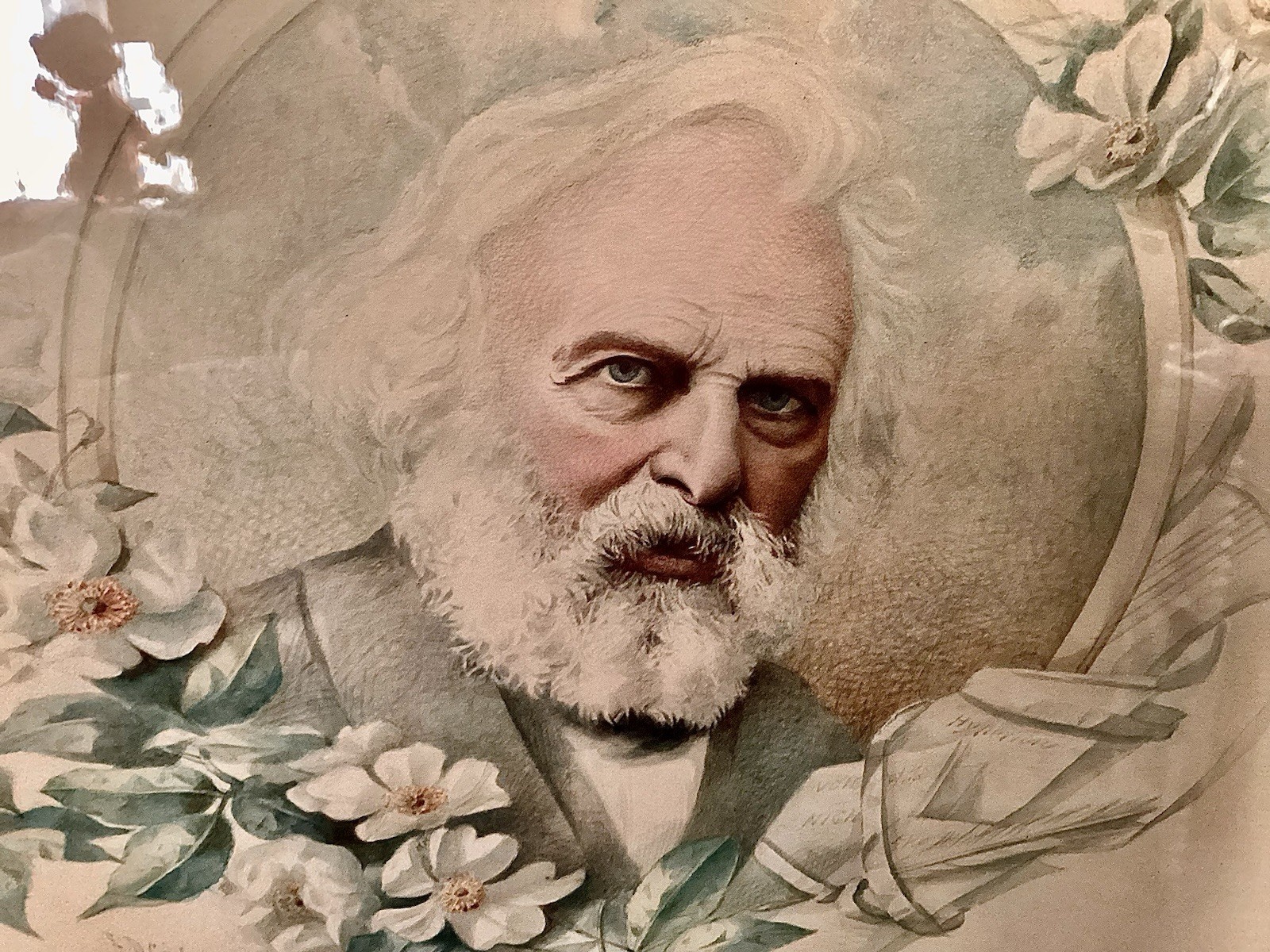 Antique 1882 Longfellow Memorial Portrait E D Grafton Cincinnati Poet Tribute