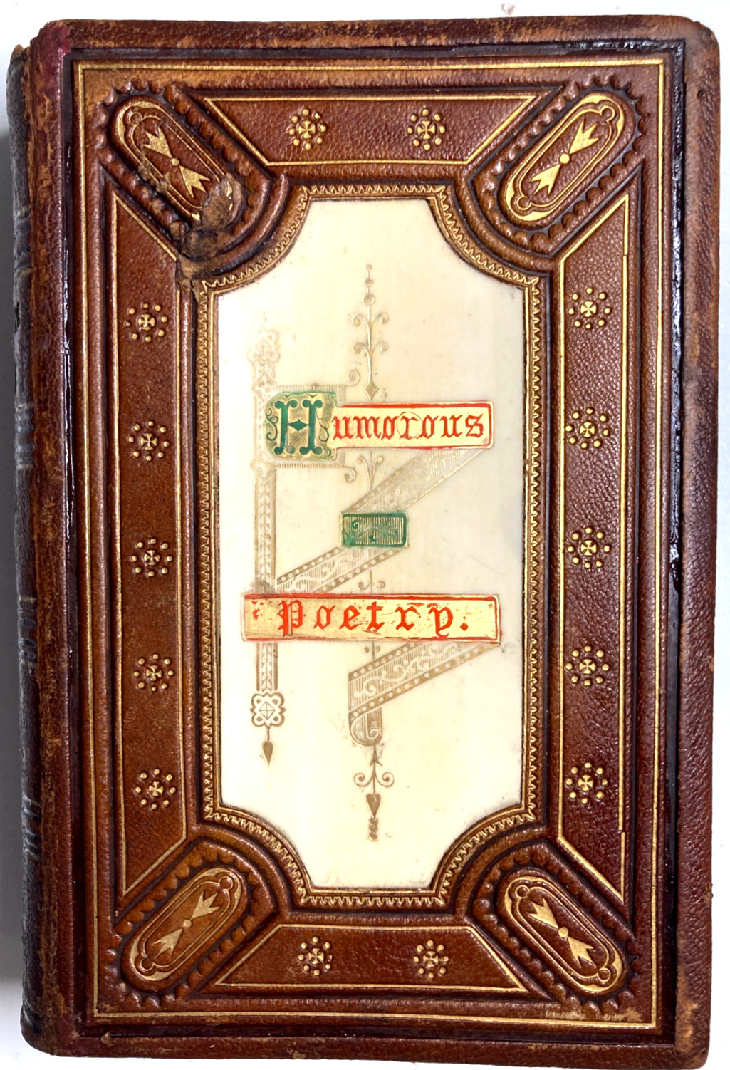 c1870 HUMOROUS POETRY Gorgeous Fine Binding Leather Hand Painted Cover Gilt