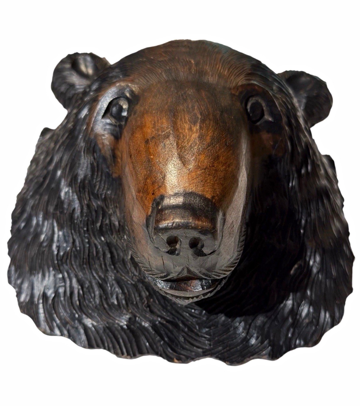 Vintage 1960s Ainu Hand-Carved Wood Bear Head Wall Sculpture