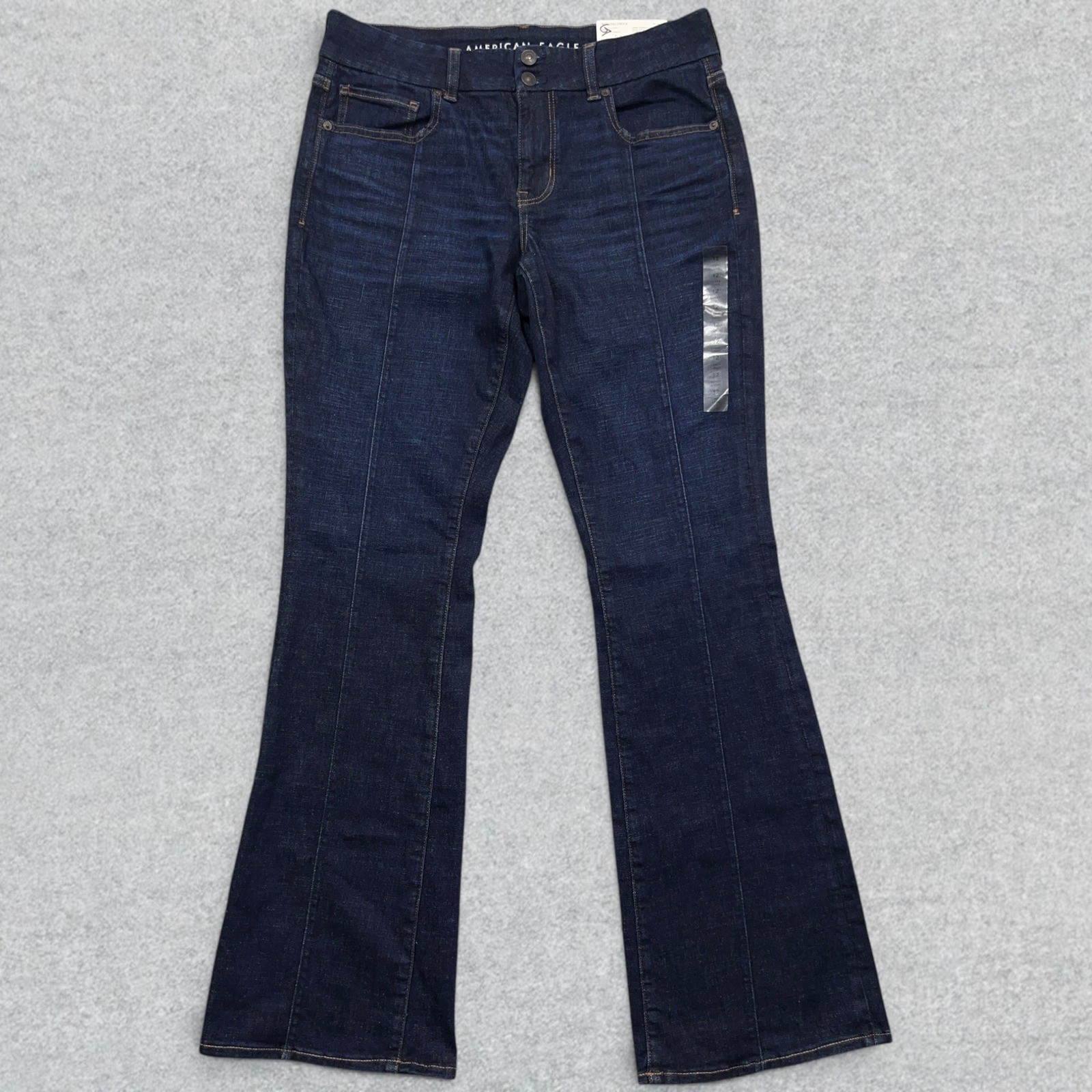 American Eagle Curvy Kick Boot Jeans Women 12 Long Blue Low Rise Front Seam NWT