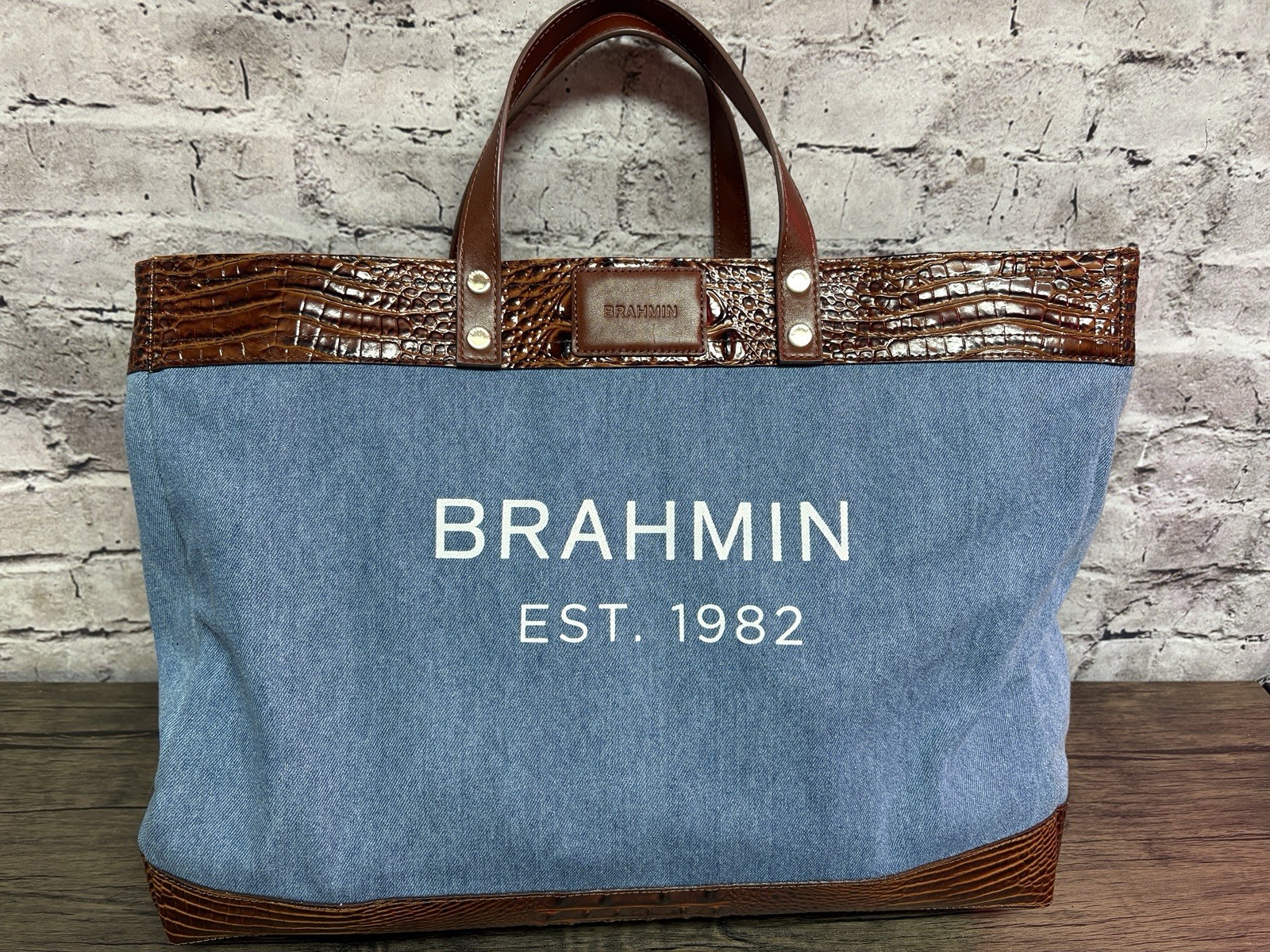 Brahmin Women’s Meredith Pecan Soirée Tote Satchel New  13”x18” Blue /Brown