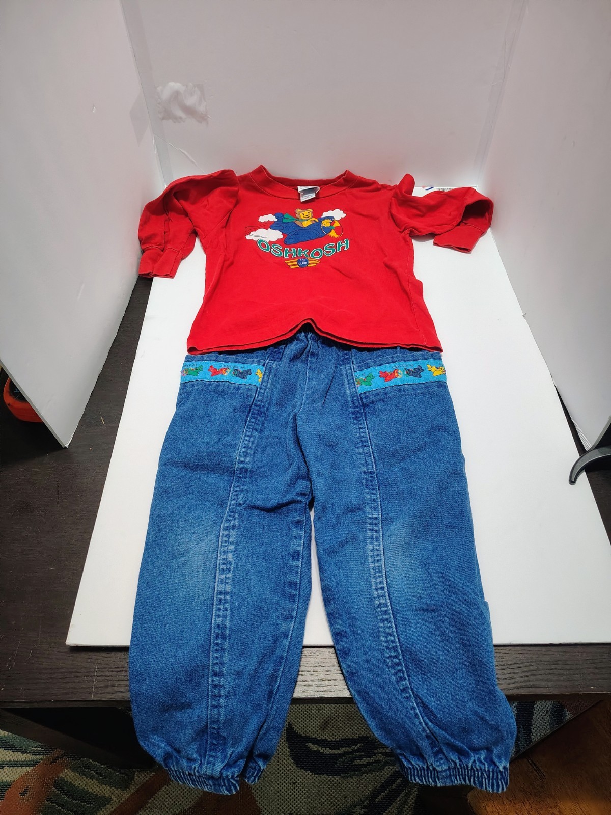 Vintage OshKosh B\'Gosh 3T Pilot Bear Outfit; Graphic Long T & Embroidered Pants