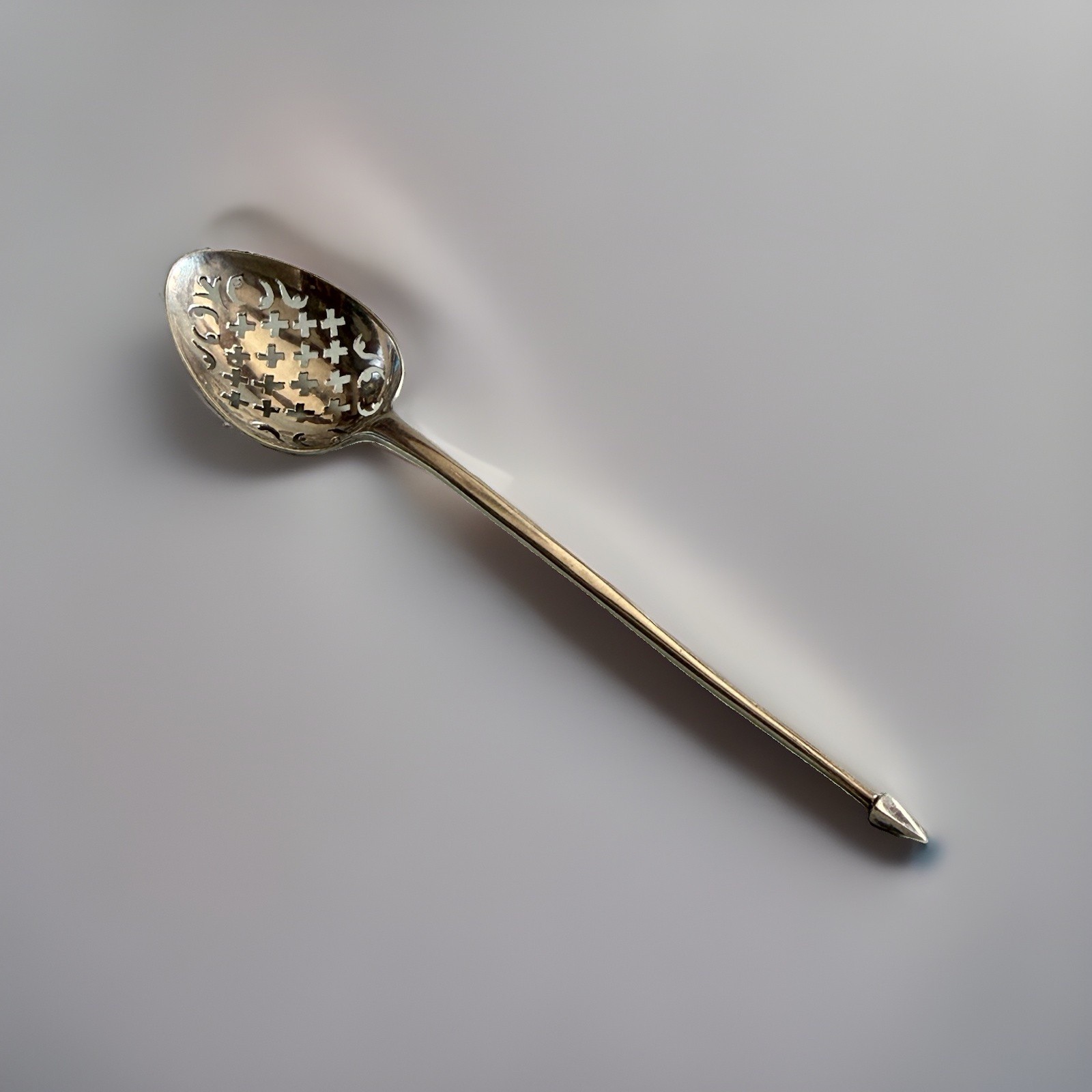 Rare Antique George III Silver Mote Spoon, Hester Bateman 5” C1775