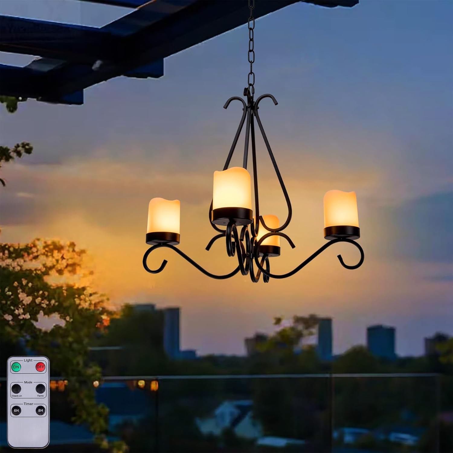Battery Operated Chandelier, Outdoor Chandelier with 4pcs Battery Operated Le...