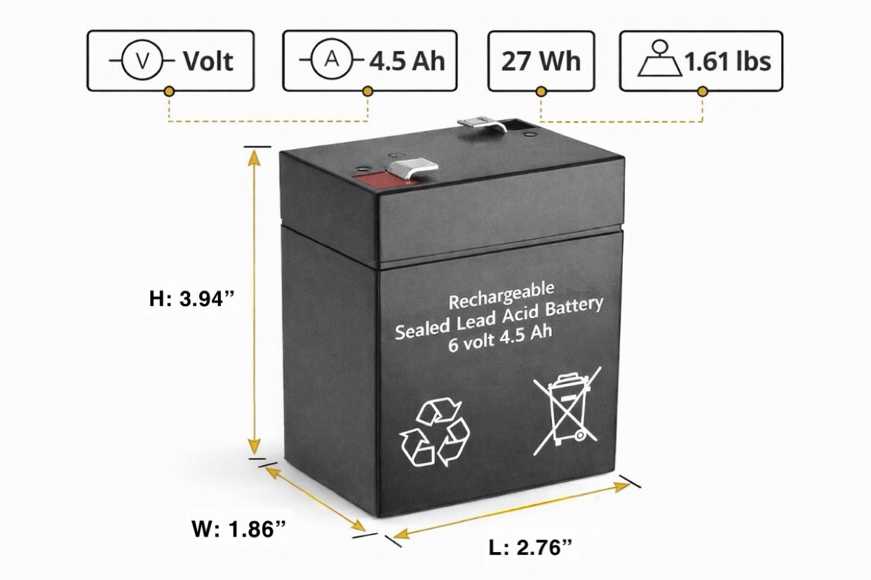 6 Volt 4.5 AH Sealed Led Acid Battery