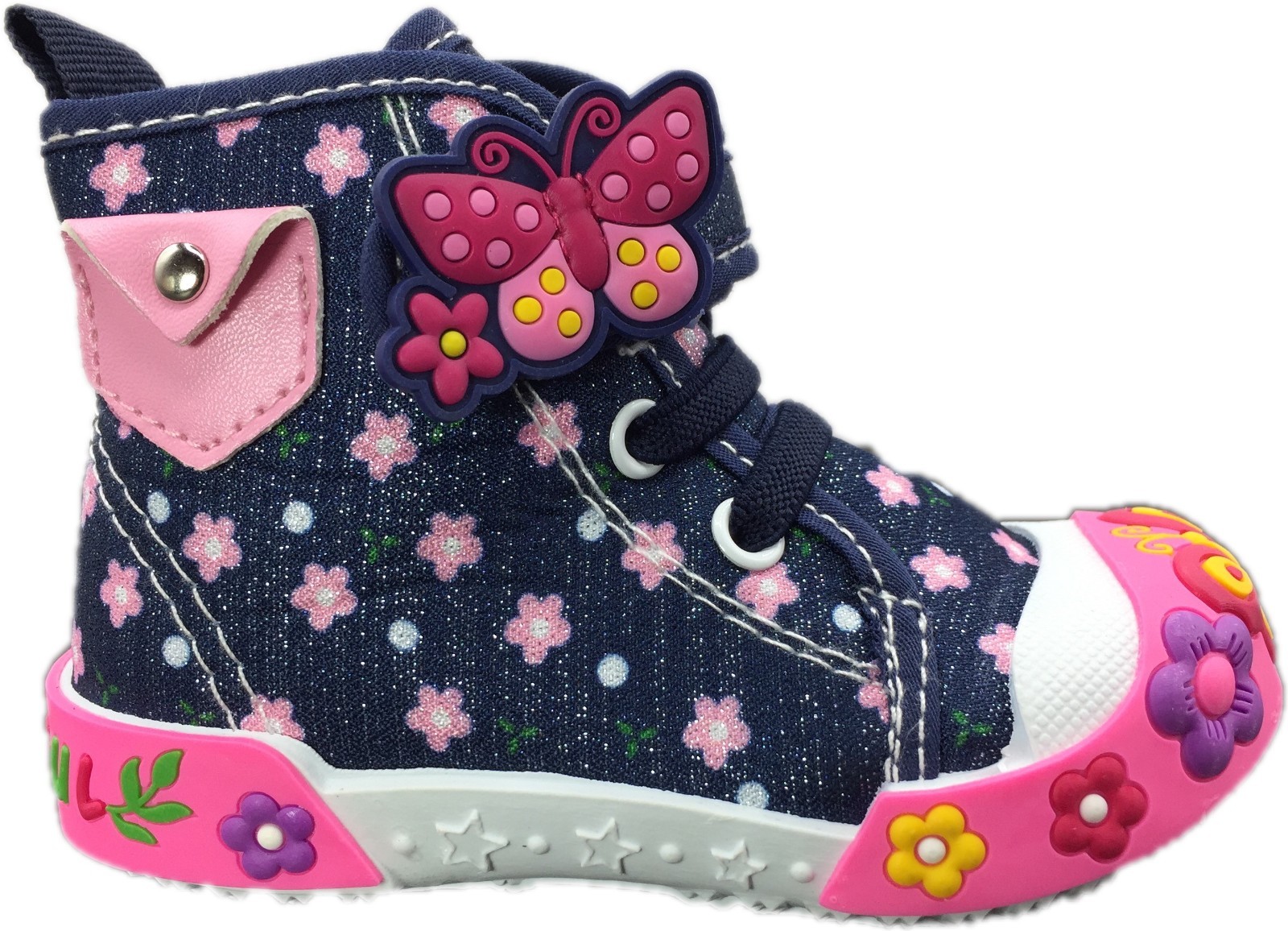 Toddler Girls Butterfly Floral High Top Sneakers Canvas Shoes Hook Loop Size 3-8