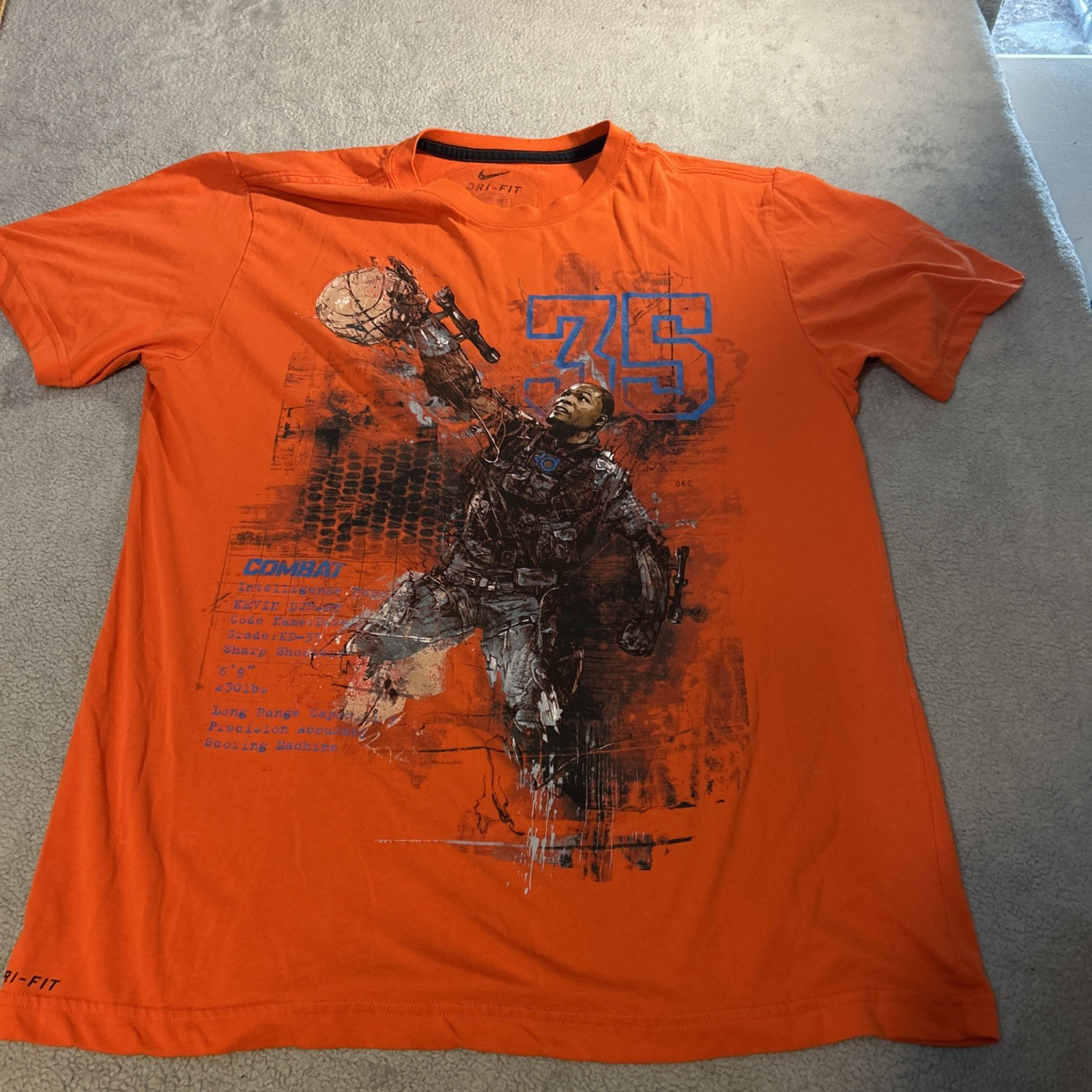 Nike Kevin Durant Orange Men\'s Dri-Fit Basketball T-Shirt 465639 Size XL Nike Kevin Durant Orange Men\'s Dri-Fit Basketball T-Shirt 465639 Size XL