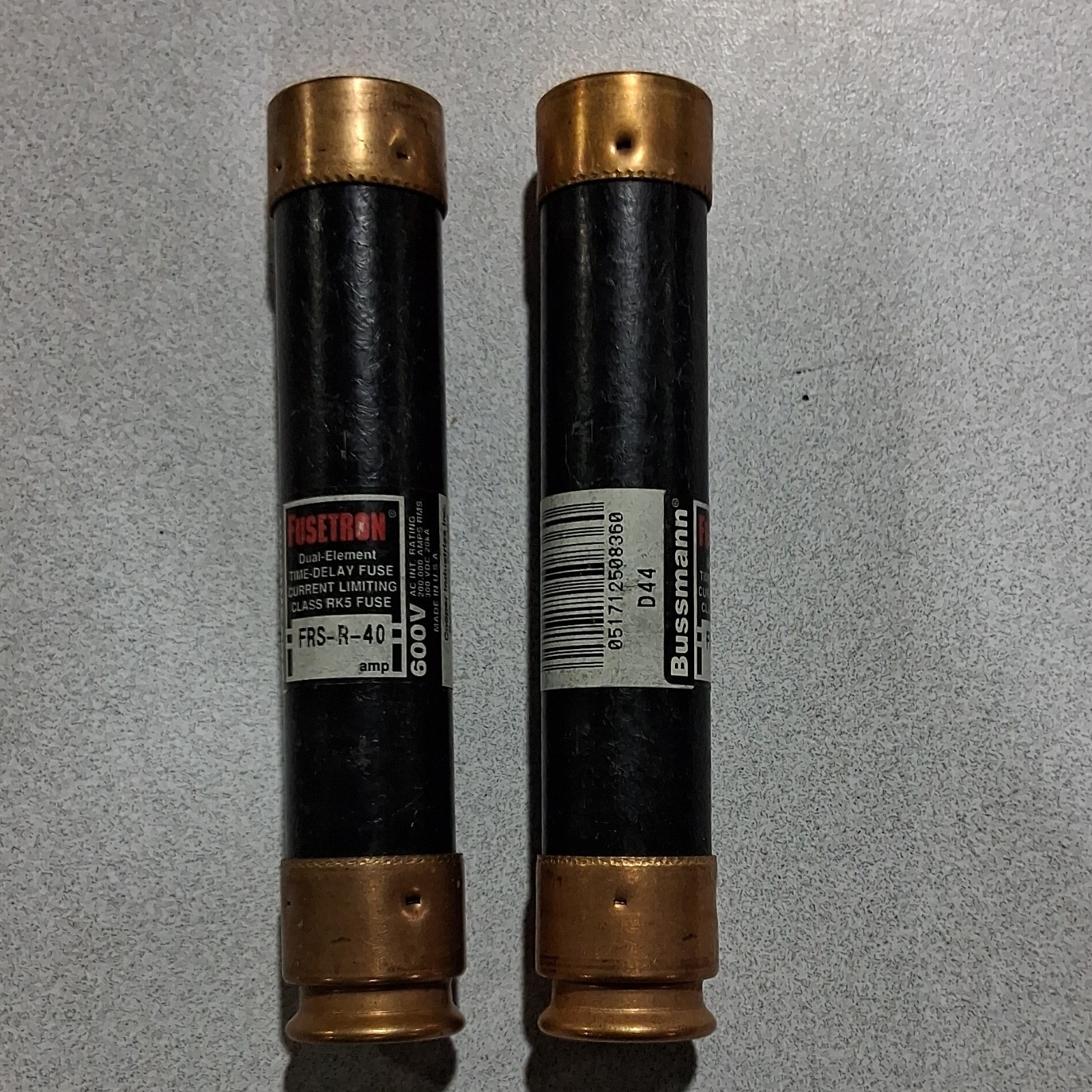 Fusetron Bussmann Time Delay Current Limiting Cartridge Fuses 40A 600V pack of 2