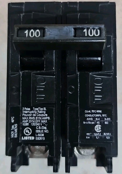 NTO Siemens B2100 Breaker 100 AMP 2 Pole BL2100