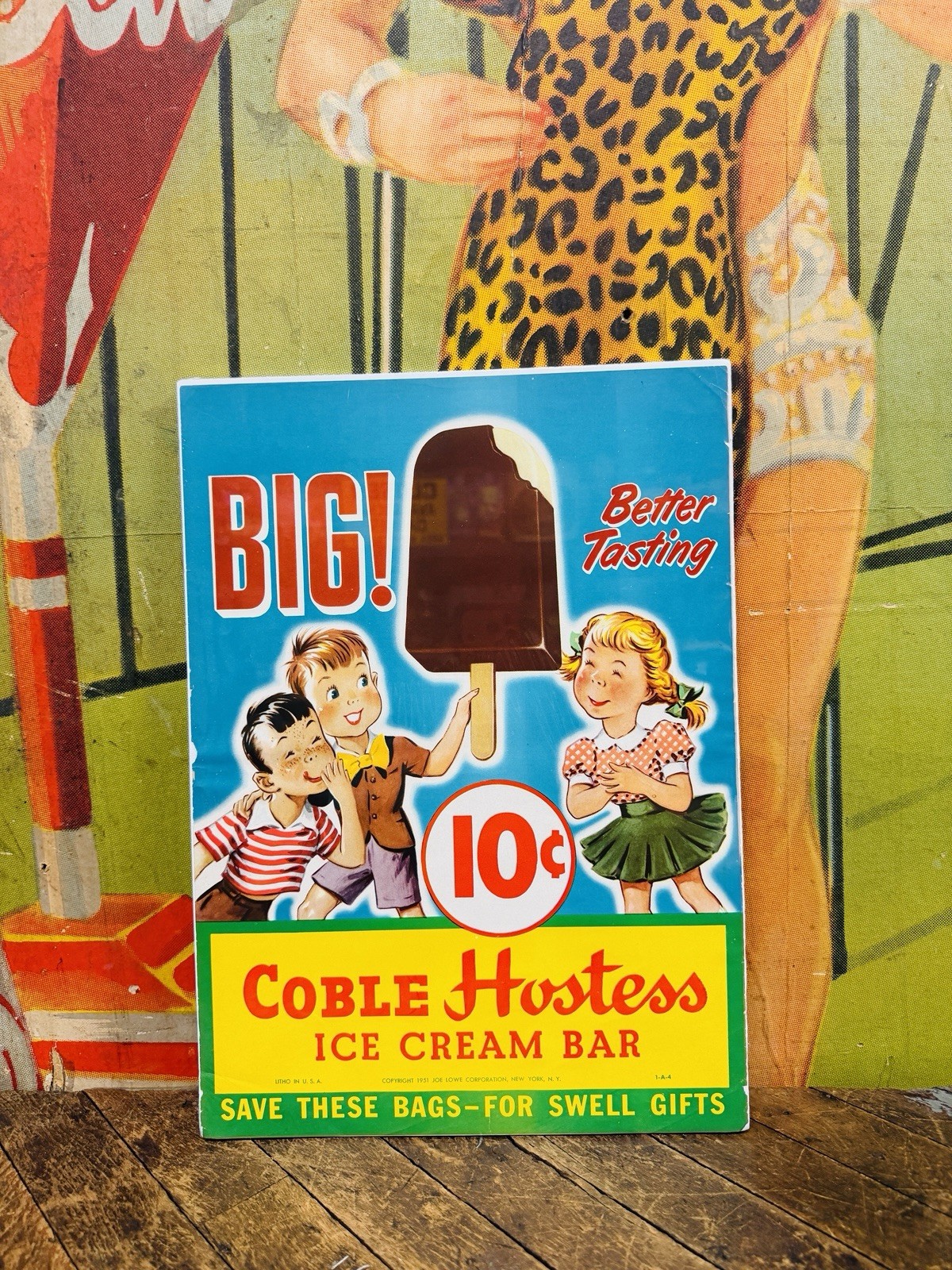 VINTAGE 1951 COBLE HOSTESS ICE CREAM BAR SIGN SODA FOUNTAIN KIDS TREATS GIFTS VINTAGE 1951 COBLE HOSTESS ICE CREAM BAR SIGN SODA FOUNTAIN KIDS TREATS GIFTS