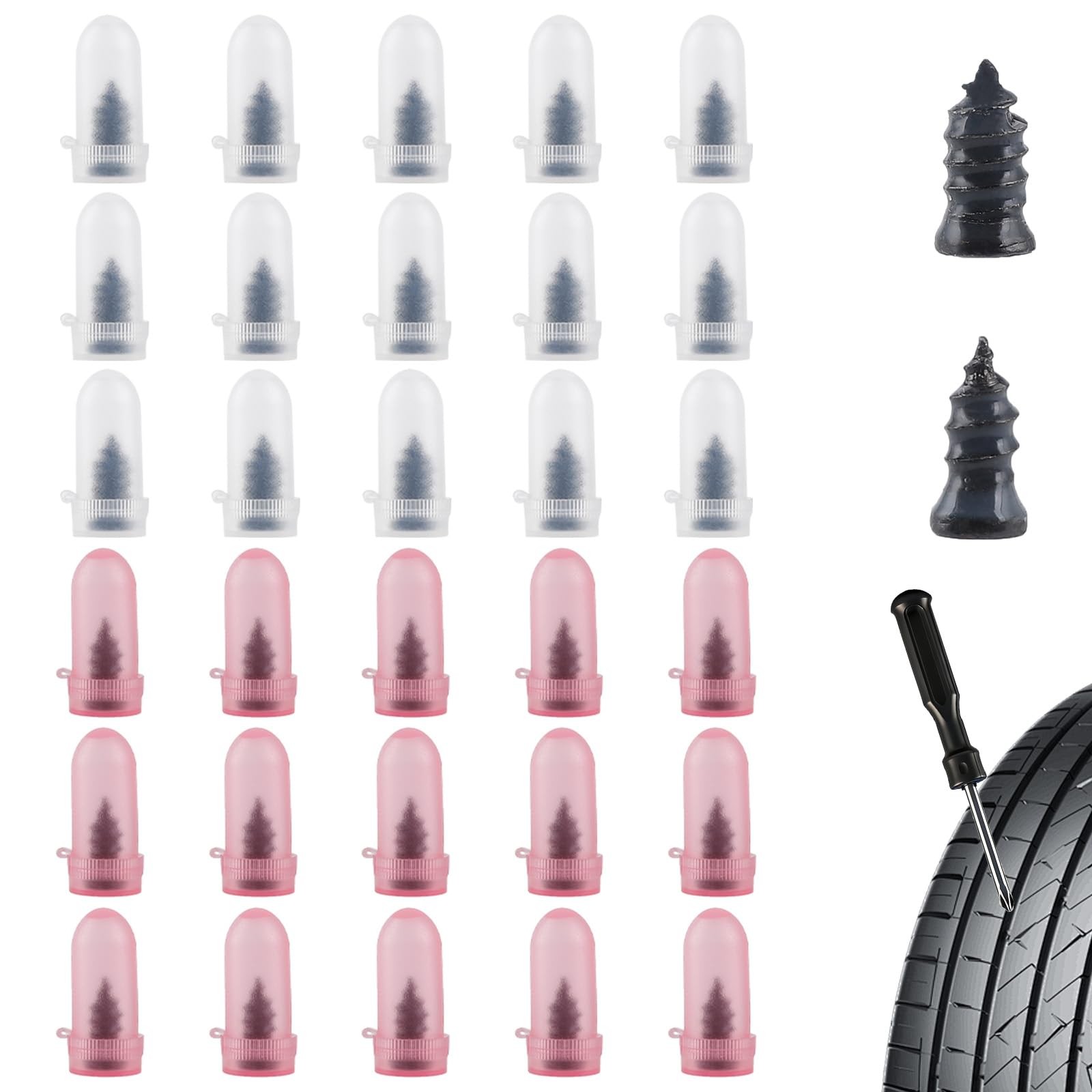 30 PCS Tire Repair Rubber Nail Kit, Vacuum Tire Repair Kits Spiral Rubber Nails,