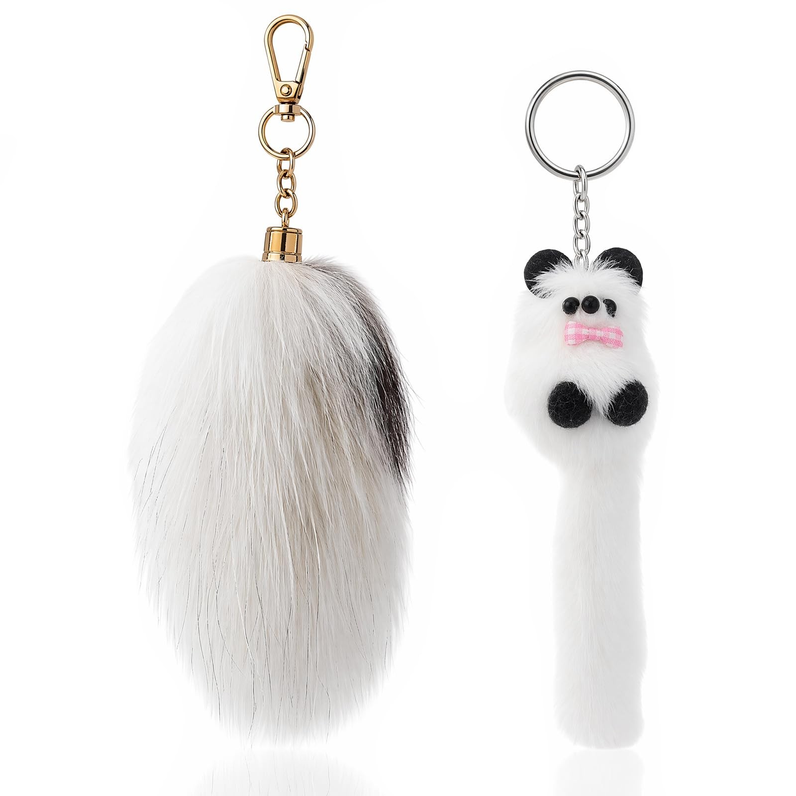 Fluffy Therian Tail Keychain - 2 Pcs Faux Fur Tails Plush Key Ring Fluffy Therian Tail Keychain - 2 Pcs Faux Fur Tails Plush Key Ring