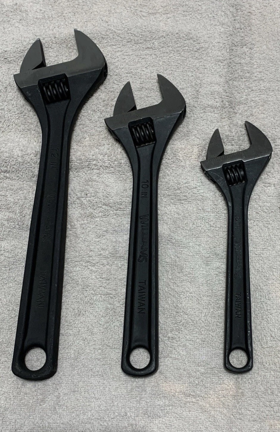 WILLIAMS ADJUSTABLE WRENCH SET-12”-10”- 8”-BLACK-NEW