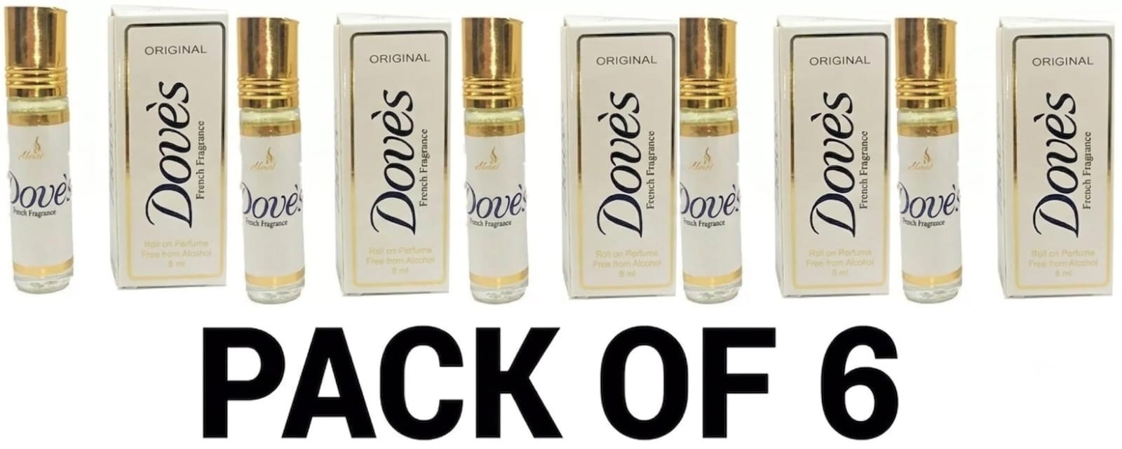 Pack of 6 Dove Soap Fragrance Unisex Perfume Body Oil Roll On Attar 0.27 OZ