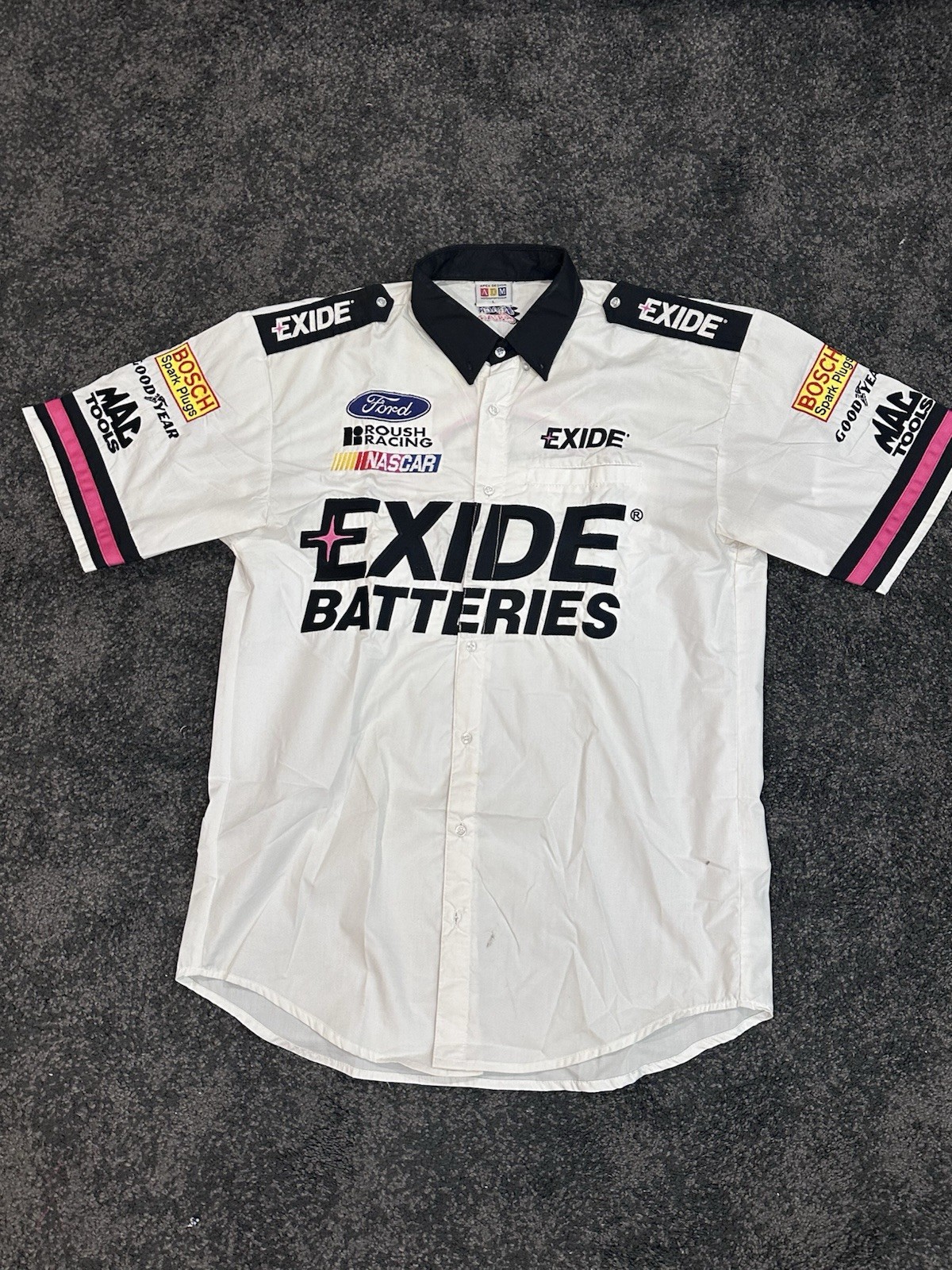 NASCAR VINTAGE EXIDE BATTERIES JEFF BURTON RACE USED PIT CREW SHIRT
