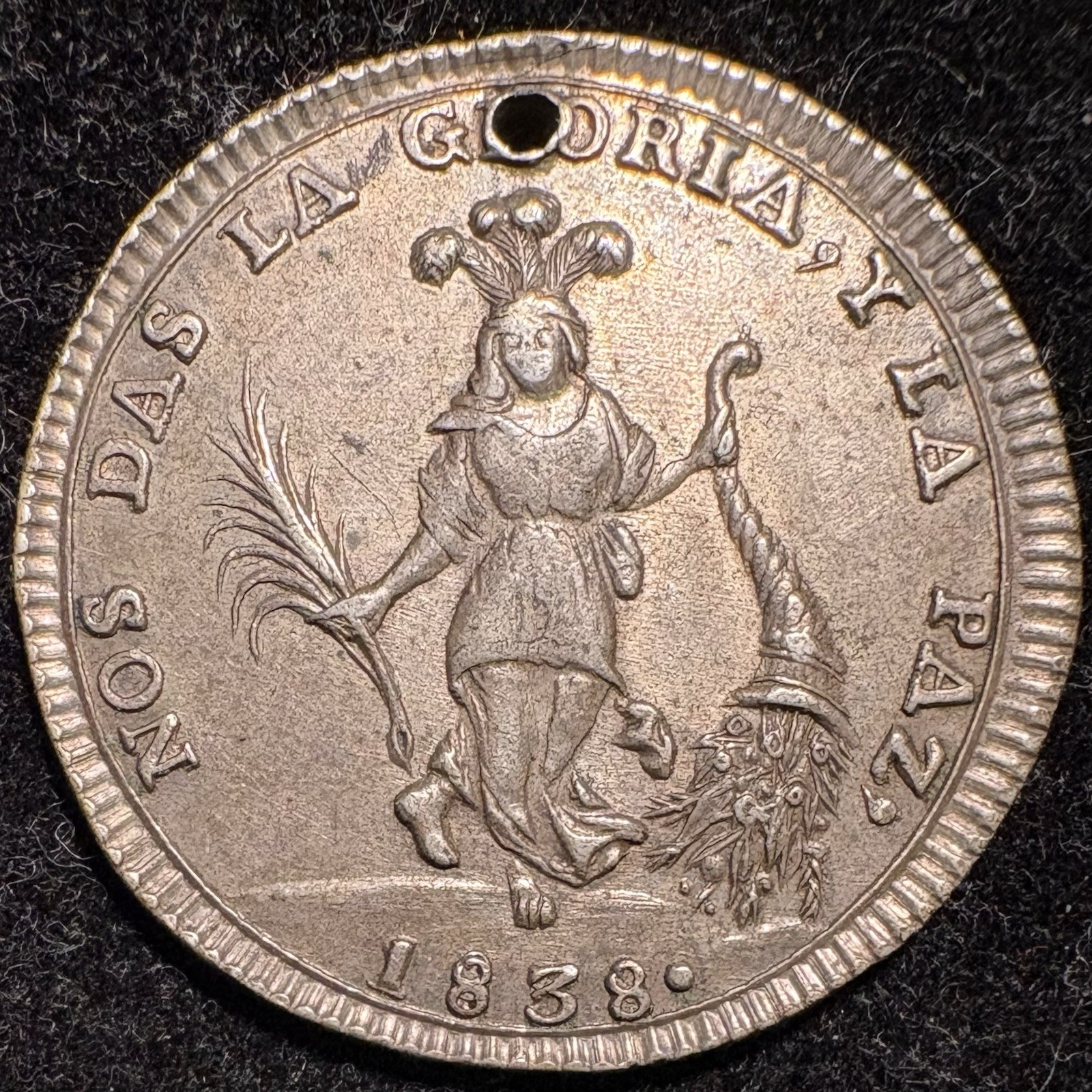 1838 Bolivia 2 Soles Proclamation Medal Silver