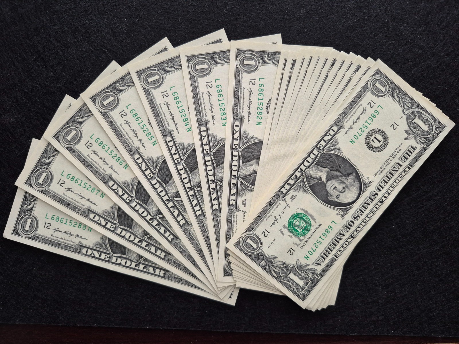 $1 Bill Sequential Consecutive Serial # Uncirculated