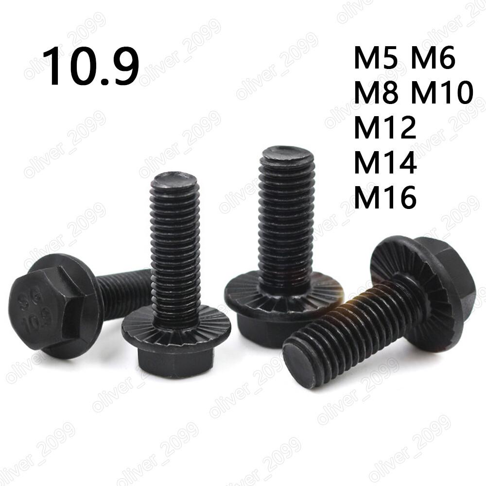Black 10.9 Steel Hexagon Serrated Flange Bolts Heavy Series M5/M6/M8/M10/M12-M20 Black 10.9 Steel Hexagon Serrated Flange Bolts Heavy Series M5/M6/M8/M10/M12-M20
