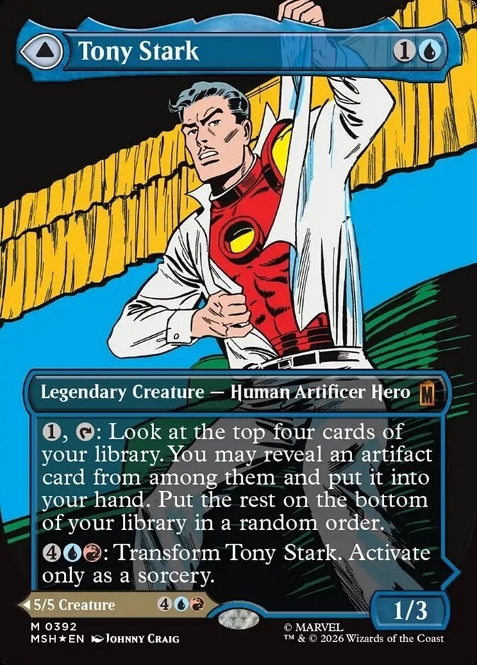 Tony Stark (Borderless) Foil Marvel Super Heroes Foil Playtest Card