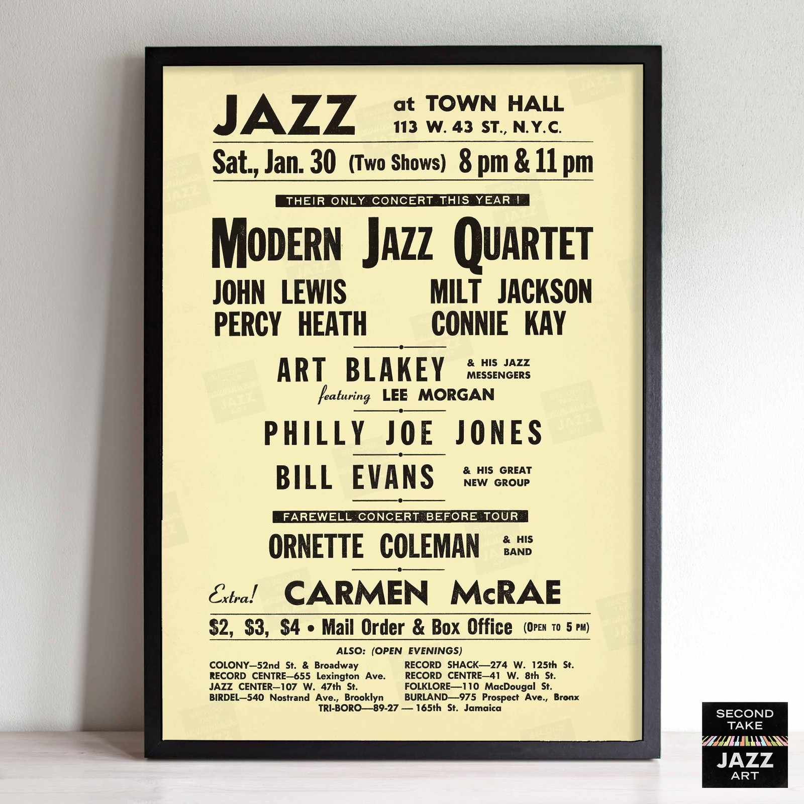 Modern Jazz Quartet - Bill Evans - Ornette Coleman poster - Town Hall - 1960
