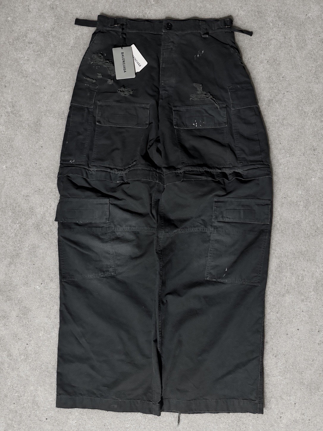 Balenciaga Large Cargo Pants XS Black Faded Ripstop Zip-Off Convertible 746493