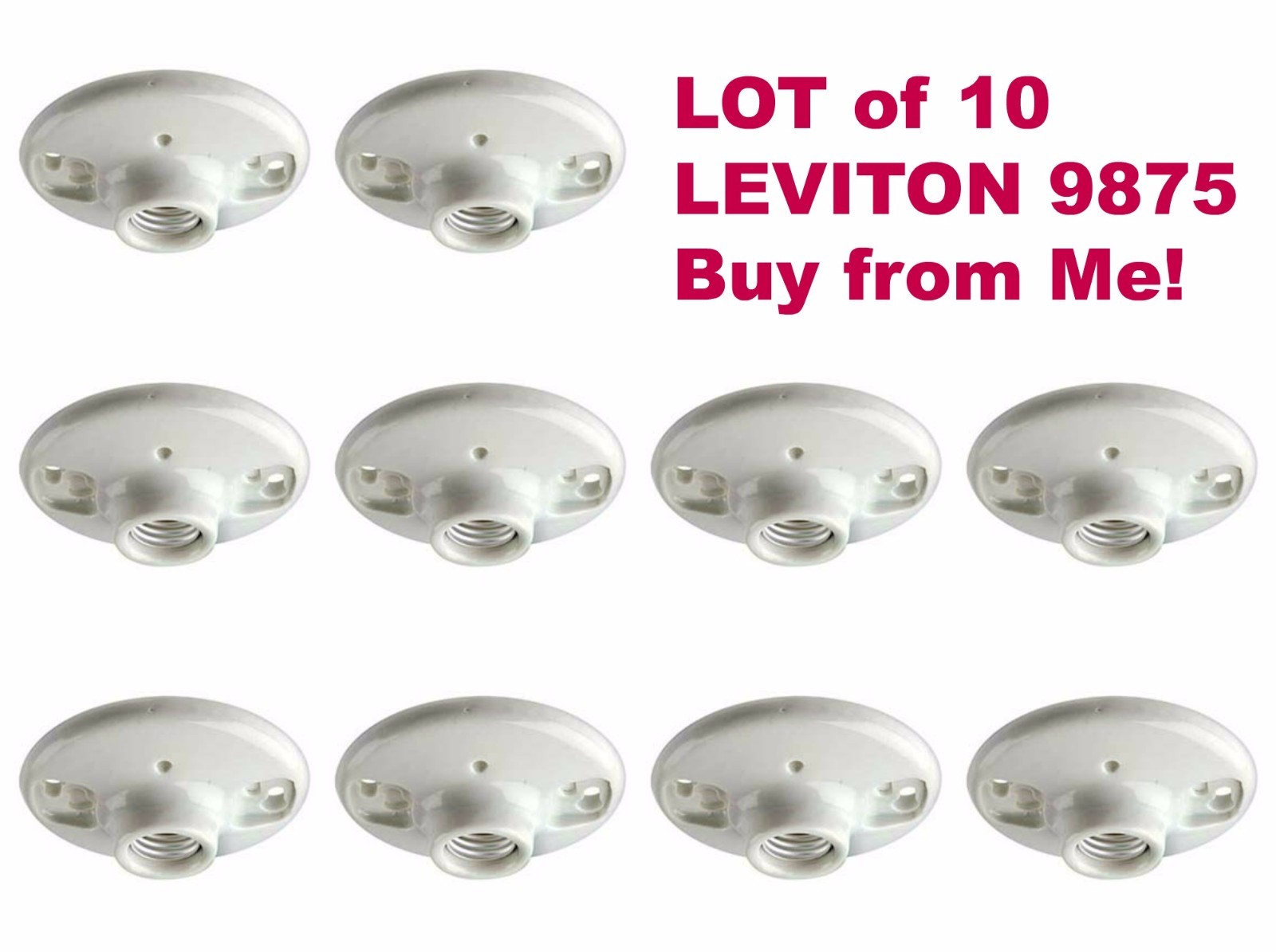 10-PK LEVITON Medium Base One-Piece PORCELAIN Box Mount LAMPHOLDER NEW 9875