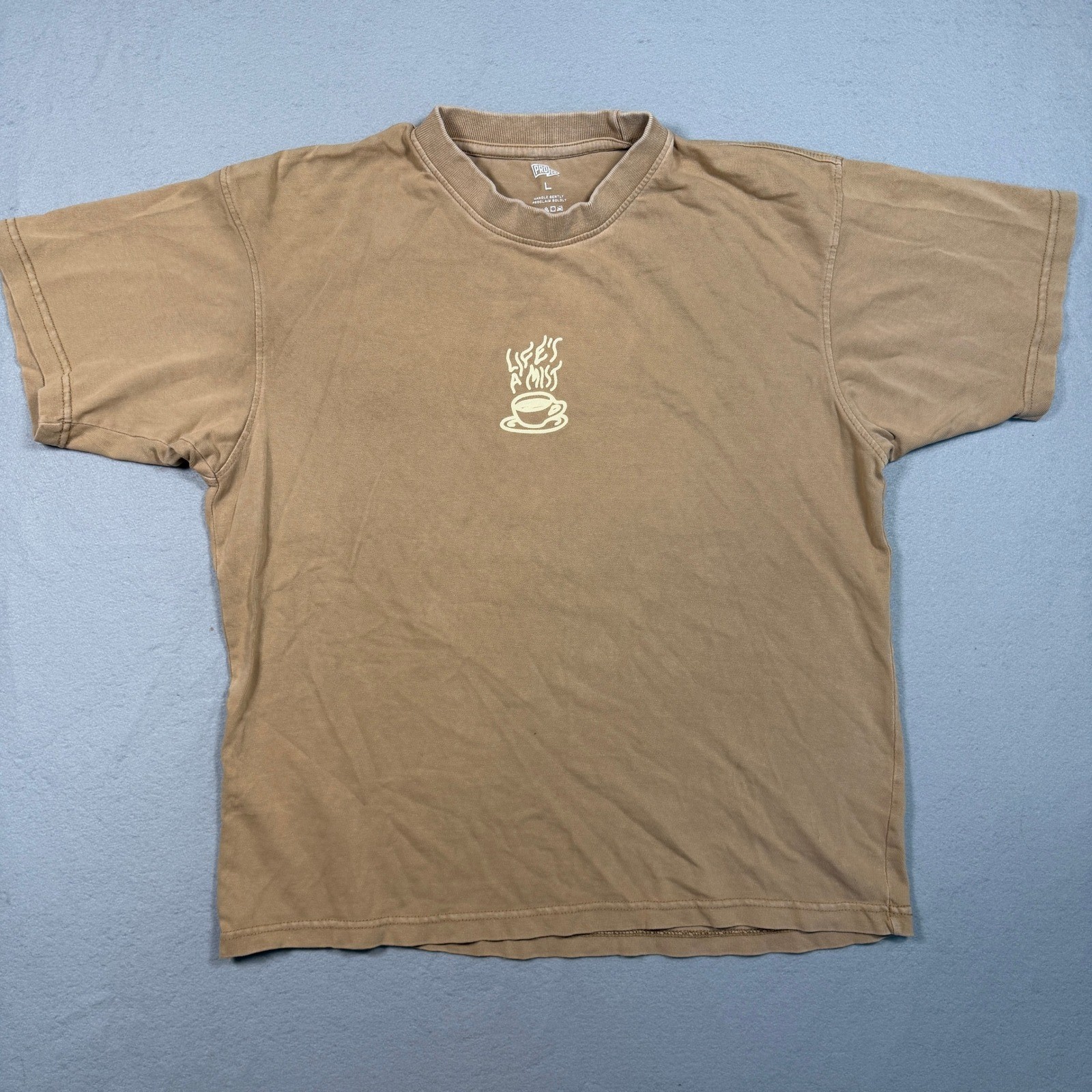 Proclamation Coalition Mens Lifes A Mist Graphic T-Shirt L Tan Cotton Coffee