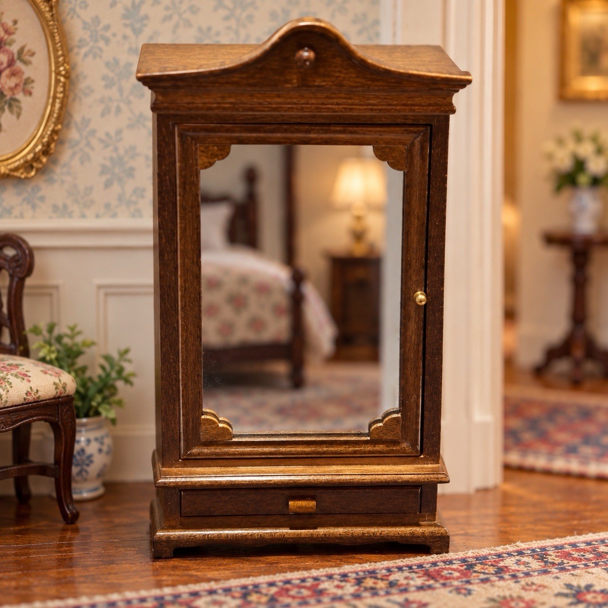 Concord Miniatures 1:12 Vintage Dollhouse Mirrored Armoire Dark Walnut Wood NOS