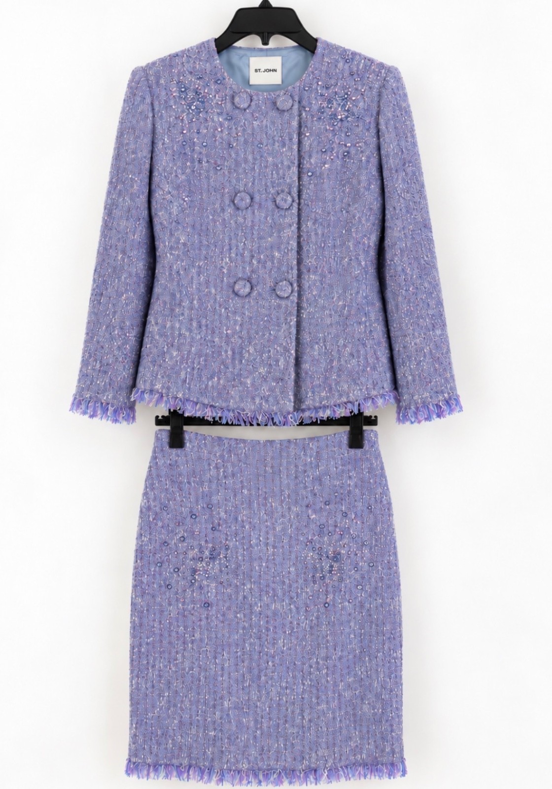 *NEW* St. John Tweed Skirt Suit size 0/2 Light Violet Blue Lagoon