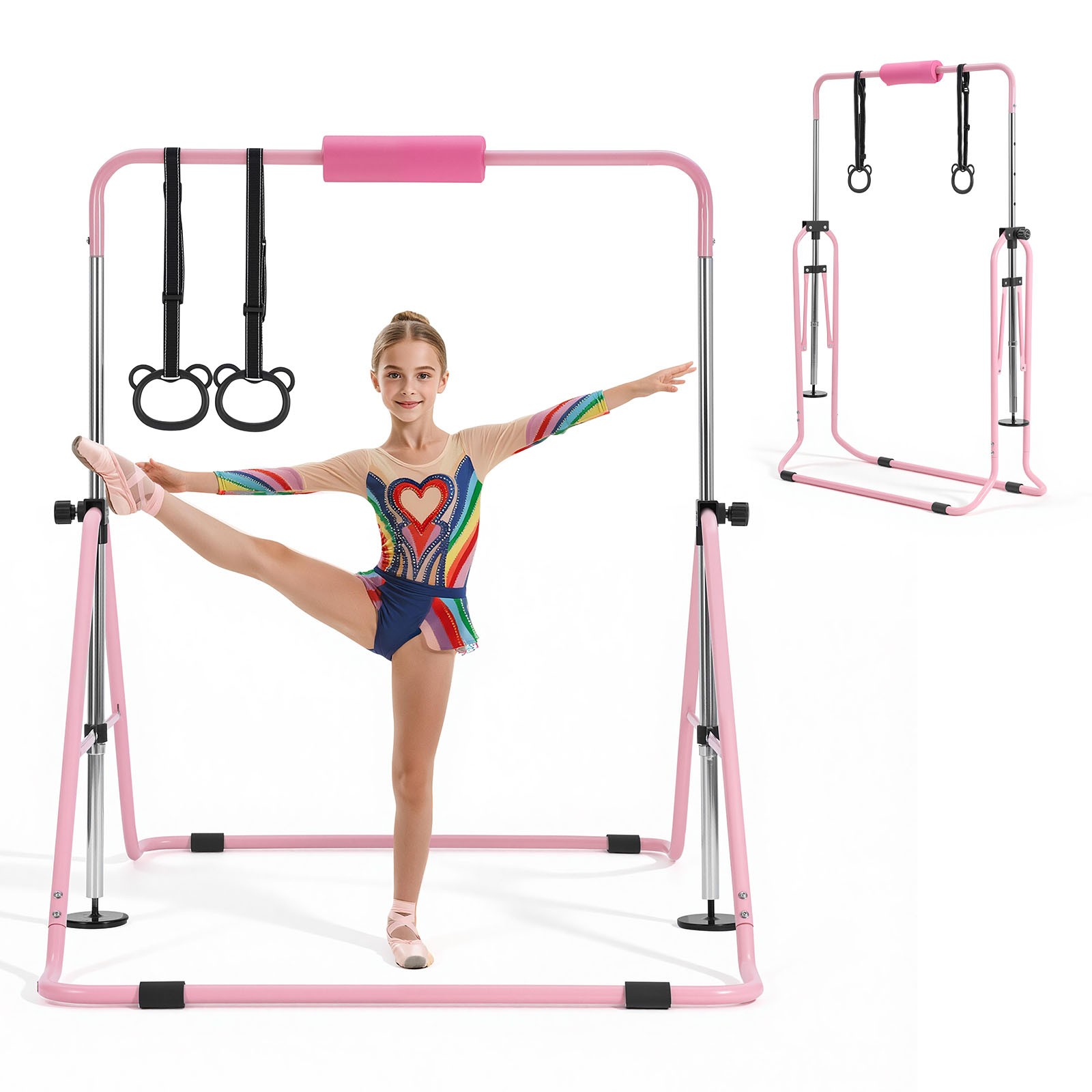 Uimoso Folding Gymnastics Training Bar for Kids, 140 lbs Capacity, Pink Uimoso Folding Gymnastics Training Bar for Kids, 140 lbs Capacity, Pink