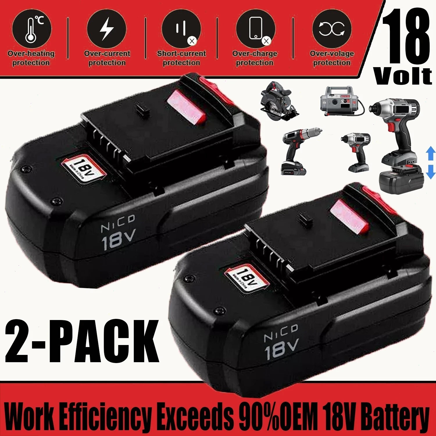 2-4Pack 18V 4.5Ah Replace Battery for Porter Cable PC18B 18-Volt Cordless Tools