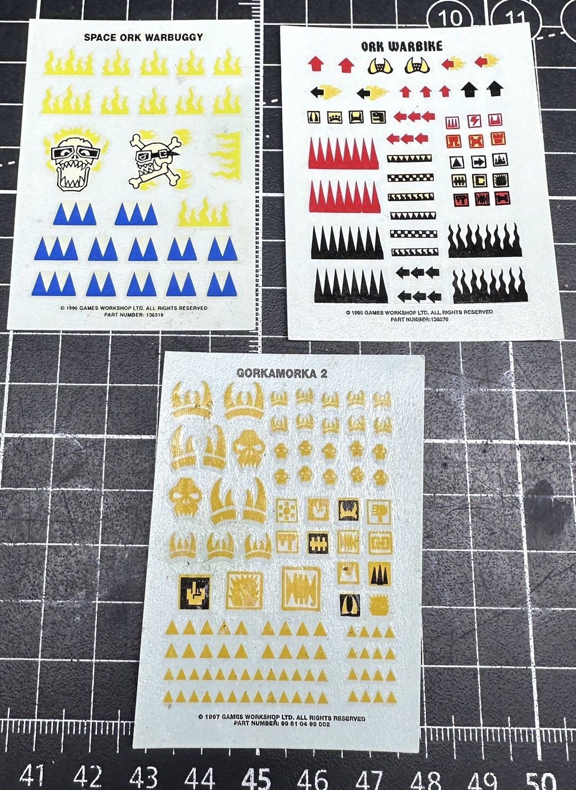 Warhammer 40k Space Ork Decals x3 Gorkamorka 2, Warbike, Warbuggy OOP