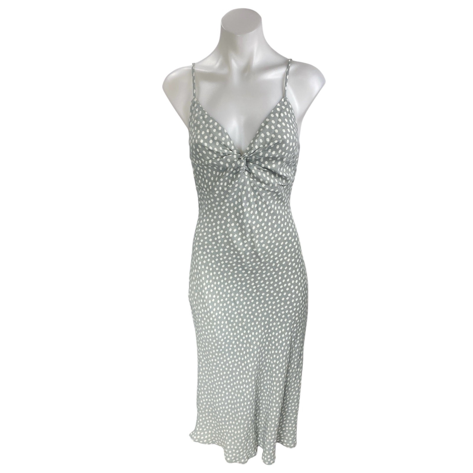 NEW Abercrombie & Fitch Gray Polka Dots Sleeveless Twist Front Cami Slip Dress S
