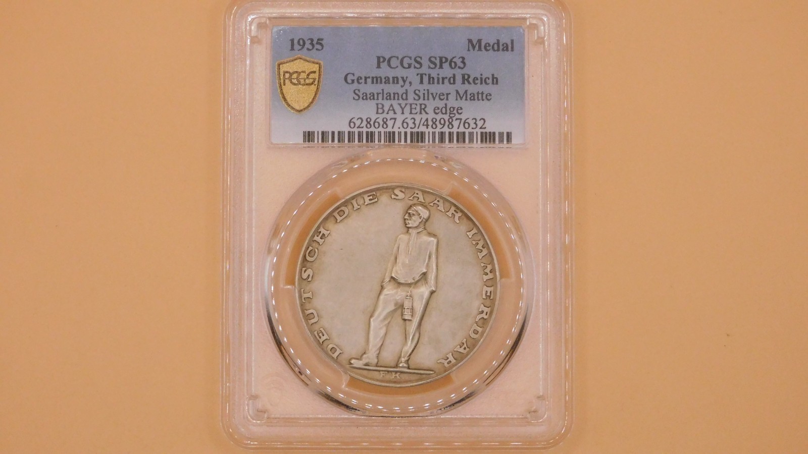 1935 Germany Third Reich Silver Medal Saarland Bayer Edge PCGS SP63