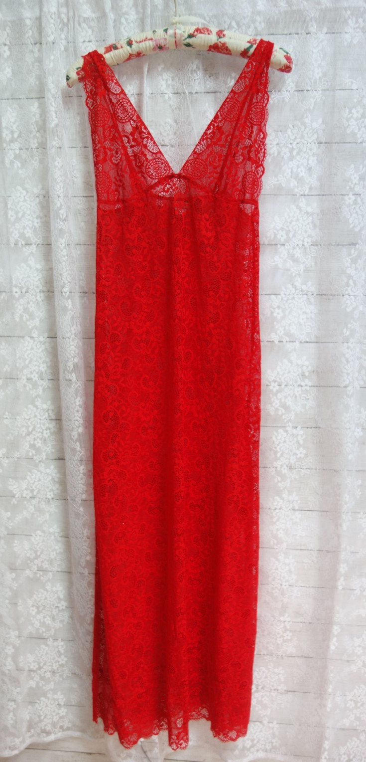 Vintage Victoria\'s Secret Long Nightgown Red Stretch Lace Size Large