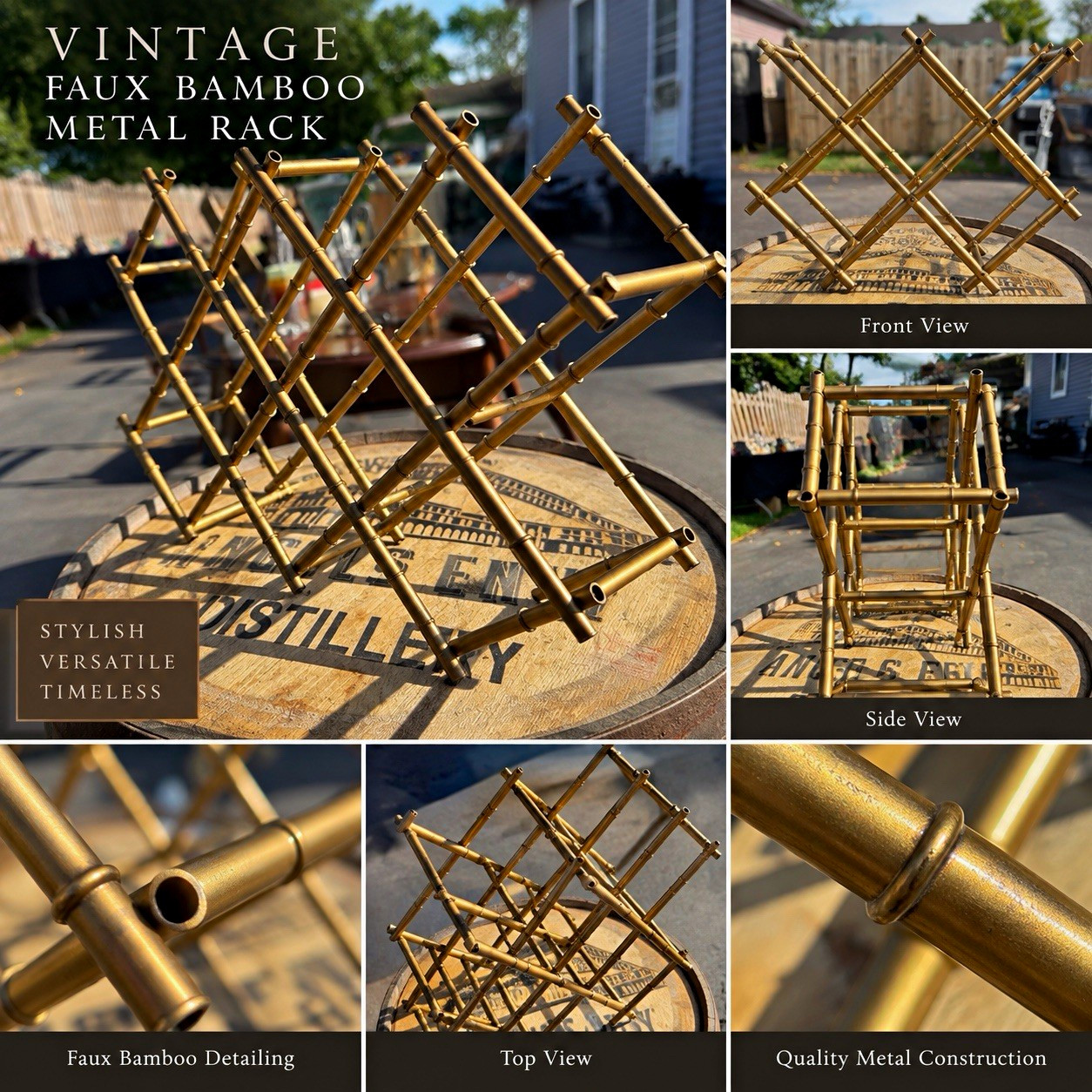 Vintage Faux Bamboo Gold Metal Countertop Wine Rack Hollywood Regency Vintage Faux Bamboo Gold Metal Countertop Wine Rack Hollywood Regency