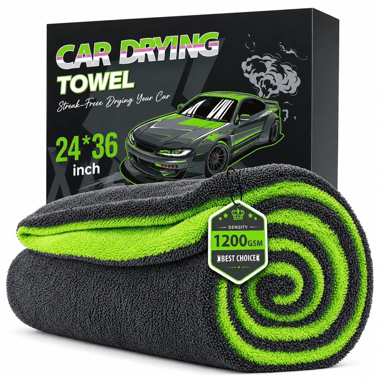 36x24in Microfiber Car Drying Towel 1400GSM Stripe-Free Automatic Washing Cloth