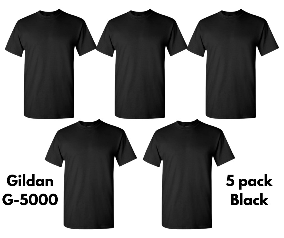 Gildan (5-pack) Black Solid Heavy Cotton Short Sleeve Blank T-Shirt S-3XL Gildan (5-pack) Black Solid Heavy Cotton Short Sleeve Blank T-Shirt S-3XL