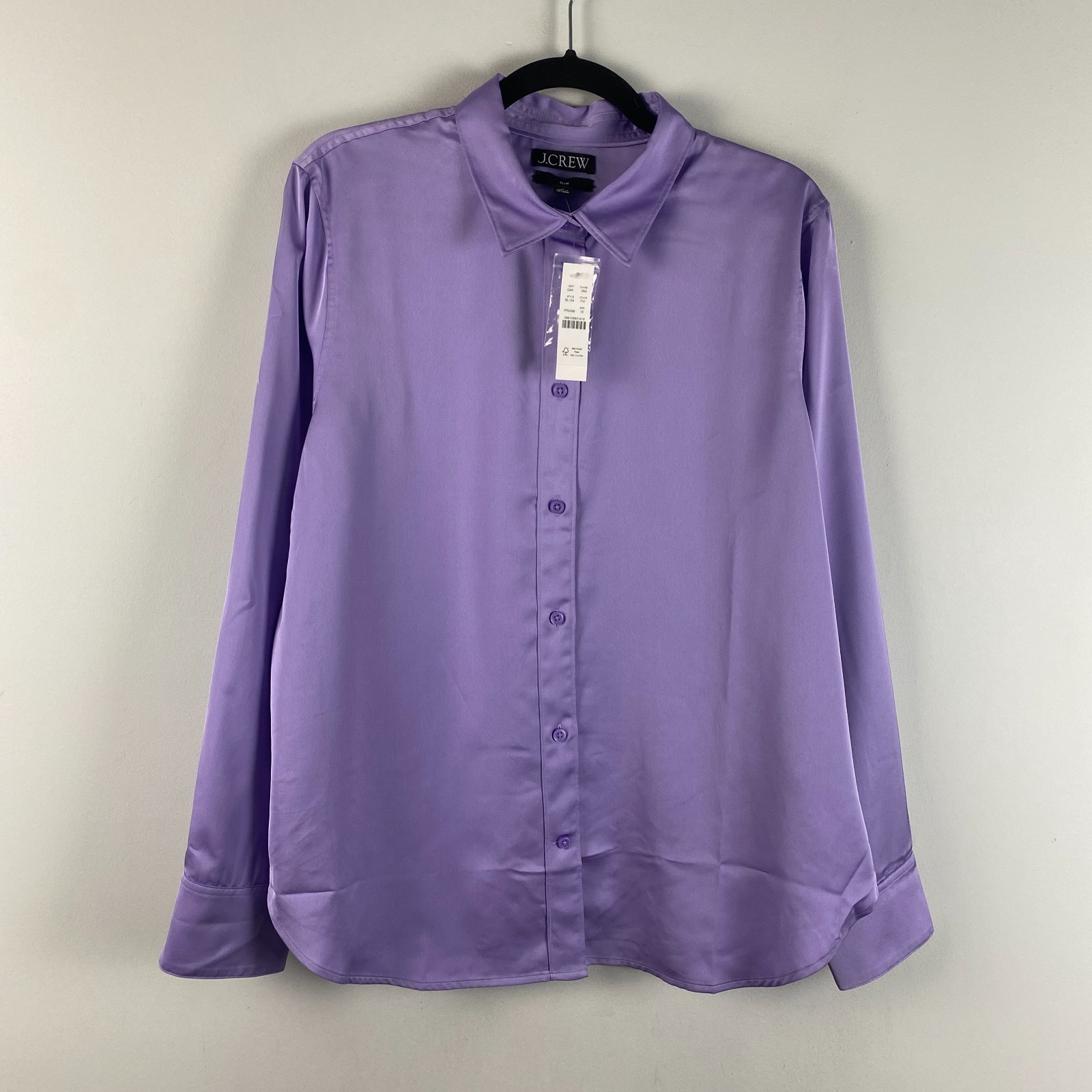 J Crew Slim Fit Drapey Button Shirt Size 16 Purple Luster Crepe BL104